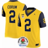 Men's Michigan Wolverines #2 Blake Corum 2023 F.U.S.E. Yellow Navy Rose Bowl Stitched Jersey