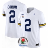 Men's Michigan Wolverines #2 Blake Corum 2023 F.U.S.E. White Rose Bowl Stitched Jersey