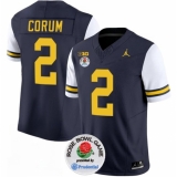 Men's Michigan Wolverines #2 Blake Corum 2023 F.U.S.E. Navy White Rose Bowl Stitched Jersey