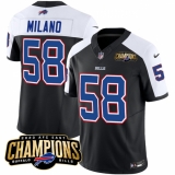 Men's Buffalo Bills #58 Matt Milano Black White 2023 F.U.S.E. AFC East Champions With 4-star C Football Stitched Jersey