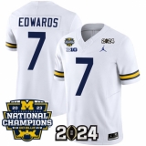 Men's Michigan Wolverines #7 Donovan Edwards White 2024 F.U.S.E. With 2023 National Champions Stitched Jersey