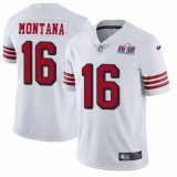 Youth San Francisco 49ers #16 Joe Montana White Throwback Vapor Untouchable Limited Stitched 2024 Super Bowl LVIII Jersey