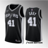 Men's San Antonio Spurs #41 Raiquan Gray Black 2022-23 Icon Edition Stitched Basketball Jersey