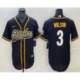 Men's Pittsburgh Steelers #3 Russell Wilson Black With Cool Base Stitched Baseball Jerseys