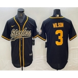 Men's Pittsburgh Steelers #3 Russell Wilson Black With Cool Base Stitched Baseball Jersey
