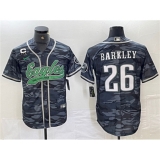 Men's Philadelphia Eagles #26 Saquon Barkley Gray Camo With 3-star C Cool Base Baseball Stitched Jersey