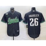Men's Philadelphia Eagles #26 Saquon Barkley Black With 3-star C Cool Base Baseball Stitched Jerseys