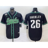 Men's Philadelphia Eagles #26 Saquon Barkley Black With 3-star C Cool Base Baseball Stitched Jersey