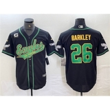 Men's Philadelphia Eagles #26 Saquon Barkley Black Gold With 3-star C Cool Base Baseball Stitched Jersey