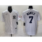 Men's New York Yankees #7 Mickey Mantle Name White With 2024 Cool Base Stitched Jersey