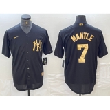 Men's New York Yankees #7 Mickey Mantle Black Gold Cool Base Stitched Jersey