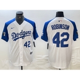 Mens Los Angeles Dodgers #42 Jackie Robinson Number White Blue Fashion Stitched Cool Base Limited Jersey