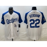 Men's Los Angeles Dodgers #22 Clayton Kershaw White Blue Fashion Stitched Cool Base Limited Jerseys