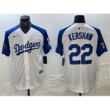 Men's Los Angeles Dodgers #22 Clayton Kershaw White Blue Fashion Stitched Cool Base Limited Jersey