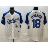 Men's Los Angeles Dodgers #18 Yoshinobu Yamamoto White Blue Fashion Stitched Cool Base Limited Jersey