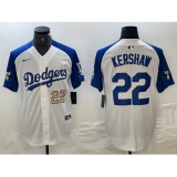 Mens Los Angeles Dodgers #22 Clayton Kershaw Number White Blue Fashion Stitched Cool Base Limited Jersey