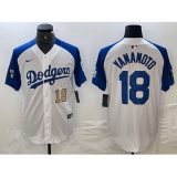 Men's Los Angeles Dodgers #18 Yoshinobu Yamamoto Number White Blue Fashion Stitched Cool Base Limited Jerseys