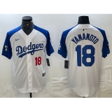 Men's Los Angeles Dodgers #18 Yoshinobu Yamamoto Number White Blue Fashion Stitched Cool Base Limited Jersey