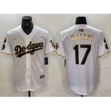 Men's Los Angeles Dodgers #17 Shohei Ohtani White Gold Fashion Stitched Cool Base Limited Jerseys