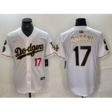 Men's Los Angeles Dodgers #17 Shohei Ohtani Number White Gold Fashion Stitched Cool Base Limited Jerseys