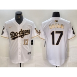 Mens Los Angeles Dodgers #17 Shohei Ohtani Number White Gold Fashion Stitched Cool Base Limited Jersey