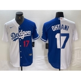 Mens Los Angeles Dodgers #17 Shohei Ohtani Number White Blue Two Tone Stitched Baseball Jersey
