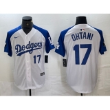 Mens Los Angeles Dodgers #17 Shohei Ohtani Number White Blue Fashion Stitched Cool Base Limited Jersey