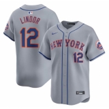 Men's New York Mets #12 Francisco Lindor 2024 Gray Away Limited Stitched Baseball Jersey
