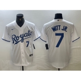 Men's Kansas City Royals #7 Bobby Witt Jr Number White Cool Base Stitched MLB Jersey1