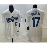 Men's Los Angeles Dodgers #17 Shohei Ohtani Number White Stitched Cool Base Nike Jersey