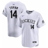 Men's Colorado Rockies #14 Ezequiel Tovar White White Home Limited Stitched Baseball Jersey