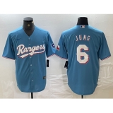 Men's Texas Rangers #6 Josh Jung Light Blue Team Logo Cool Base Jersey
