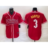 Men's Philadelphia Phillies #3 Bryce Harper Red Cool Base Stitched Baseball Jersey