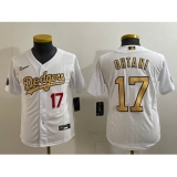 Youth Los Angeles Dodgers #17 Shohei Ohtani Number White 2022 All Star Stitched Flex Base Nike Jerseys