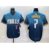 Men's Philadelphia Phillies #7 Trea Turner Number Blue 2024 City Connect Limited Stitched Jerseys